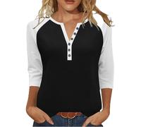 Chemisier Femme Décontracté Décolleté en V Manches 3/4 à Boutons Automne Col Rond T-Shirt à Manches Longues Chic Pull Oversize Décontracté Sweat Sportswear Tshirt Tunique Haut Tee Shirt Tops
