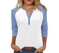 Chemisier Femme Décontracté Décolleté en V Manches 3/4 à Boutons Automne Col Rond T-Shirt à Manches Longues Chic Pull Oversize Décontracté Sweat Sportswear Tshirt Tunique Haut Tee Shirt Tops