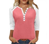 Chemisier Femme Décontracté Décolleté en V Manches 3/4 à Boutons Automne Col Rond T-Shirt à Manches Longues Chic Pull Oversize Décontracté Sweat Sportswear Tshirt Tunique Haut Tee Shirt Tops
