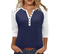Chemisier Femme Décontracté Décolleté en V Manches 3/4 à Boutons Automne Col Rond T-Shirt à Manches Longues Chic Pull Oversize Décontracté Sweat Sportswear Tshirt Tunique Haut Tee Shirt Tops