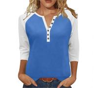 Chemisier Femme Décontracté Décolleté en V Manches 3/4 à Boutons Automne Col Rond T-Shirt à Manches Longues Chic Pull Oversize Décontracté Sweat Sportswear Tshirt Tunique Haut Tee Shirt Tops