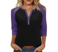 Chemisier Femme Décontracté Décolleté en V Manches 3/4 à Boutons Automne Col Rond T-Shirt à Manches Longues Chic Pull Oversize Décontracté Sweat Sportswear Tshirt Tunique Haut Tee Shirt Tops