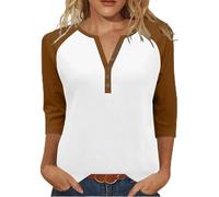 Chemisier Femme Décontracté Décolleté en V Manches 3/4 à Boutons Automne Col Rond T-Shirt à Manches Longues Chic Pull Oversize Décontracté Sweat Sportswear Tshirt Tunique Haut Tee Shirt Tops