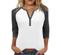 Chemisier Femme Décontracté Décolleté en V Manches 3/4 à Boutons Automne Col Rond T-Shirt à Manches Longues Chic Pull Oversize Décontracté Sweat Sportswear Tshirt Tunique Haut Tee Shirt Tops