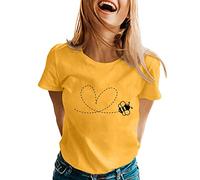 Chemisier femme élégant haut gym tops t shirt femme printemps été abeilles imprimé t-shirt à manches courtes avec col rond pull femme vert olive, jaune, S