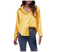 Chemisier Femme Grande Taille, Satin Chemisiers Blouses Femme Manches Longues Col en V Chemise Chic Élégante Casual Soie Shirts Tops Hauts,Ginger,L,F32S