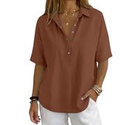 Chemisier Femme Haut Blouse Liquette Surchemise Chic Élégant Boheme Décontracté Ample Lâche Grande Taille Couleur Unie Manches Courtes Col à Revers Classique Boutonnée Coton Léger Respirant pour Été