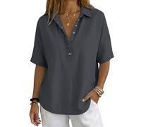 Chemisier Femme Haut Blouse Liquette Surchemise Chic Élégant Boheme Décontracté Ample Lâche Grande Taille Couleur Unie Manches Courtes Col à Revers Classique Boutonnée Coton Léger Respirant pour Été