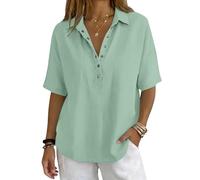 Chemisier Femme Haut Blouse Liquette Surchemise Chic Élégant Boheme Décontracté Ample Lâche Grande Taille Couleur Unie Manches Courtes Col à Revers Classique Boutonnée Coton Léger Respirant pour Été