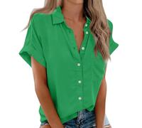 Chemisier Femme Manche Courte, Chemise Femme Chic et Élégant Casual Chemisier Confortable T-Shirt Baggy Tops Manche Courte Blouse Ample Col V Boutons Pas Cher T-Shirt Col V Manche Courte,Vert,XL