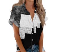 Chemisier Femme Manche Courte, Chemise Femme Chic et Élégant Casual Chemisier Confortable T-Shirt Baggy Tops Manche Courte Blouse Ample Col V Boutons Pas Cher Chemise Blanche Femme,Noir #1,XXL