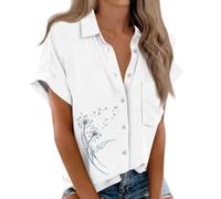 Chemisier Femme Manche Courte, Chemise Femme Chic et Élégant Casual Chemisier Confortable T-Shirt Baggy Tops Manche Courte Blouse Ample Col V Boutons Pas Cher Chemisier Fluide,Bleu Clair #1,XL