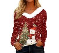 Chemisier Femme Noel Manche Longue Vetement Noel Femme Impression Hauts Col en V Chic D'intérieur T-Shirts Exquisite Vert M
