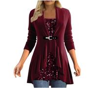 Chemisier Femme Paillettes Strass Haut Sexy SoiréE Club Haut Faux Deux pièces Ample à Smocks et col en U à Sequins Chemisiers Et Blouses Femme Chemisier Femme Chic Et éLéGant Manche Longue