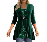 Chemisier Femme Paillettes Strass Haut Sexy SoiréE Club Haut Faux Deux pièces Ample à Smocks et col en U à Sequins Chemisiers Et Blouses Femme Chemisier Femme Chic Et éLéGant Manche Longue