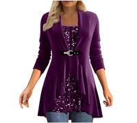 Chemisier Femme Paillettes Strass Haut Sexy SoiréE Club Haut Faux Deux pièces Ample à Smocks et col en U à Sequins Chemisiers Et Blouses Femme Chemisier Femme Chic Et éLéGant Manche Longue