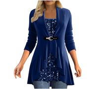 Chemisier Femme Paillettes Strass Haut Sexy SoiréE Club Haut Faux Deux pièces Ample à Smocks et col en U à Sequins Chemisiers Et Blouses Femme Chemisier Femme Chic Et éLéGant Manche Longue