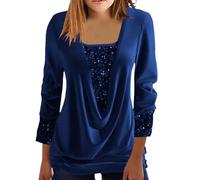 Chemisier Femme Paillettes Strass Sexy SoiréE Haut Faux Deux Pièces Ample à Smocks Et Col En U à Sequins Blouses Manche Longue Chic Et éLéGant