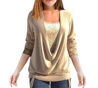 Chemisier Femme Paillettes Strass Sexy SoiréE Haut Faux Deux Pièces Ample à Smocks et Col en U à Sequins Blouses Manche Longue Chic Et éLéGant