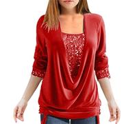 Chemisier Femme Paillettes Strass Sexy SoiréE Haut Faux Deux Pièces Ample à Smocks Et Col En U à Sequins Blouses Manche Longue Chic Et éLéGant