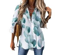 Chemisier Femme Style Simple, Elégant Col en V Manches Longues Imprimé Aquarelle Eucalyptus Blouse avec Boutons Chemise Travail Bureau Tunique Shirt Haut Top