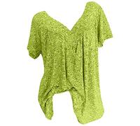 Chemisier Femme T-shirt d'été Grande Taille T-shirt Décontracté Imprimé Floral Manches Courtes Hauts d'été avec Col en V Patchwork Plissé Hauts Amples All-Match Tunique Chemisier T-shirt pour Femmes S