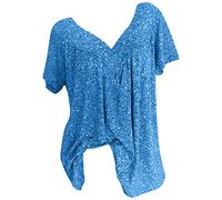 Chemisier Femme T-shirt d'été Grande Taille T-shirt Décontracté Imprimé Floral Manches Courtes Hauts d'été avec Col en V Patchwork Plissé Hauts Amples All-Match Tunique Chemisier T-shirt pour Femmes S