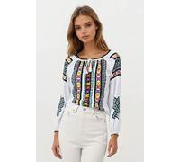 Chemisier femme type D24, blanc pur/mov, taille 2XL