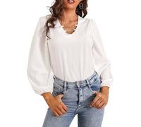 Chemisier Femme V-col Manches lanternes La chaîne Top Sexy Mode T-Shirt Chic et Élégant Solid Color Manches Longues Chemise BM