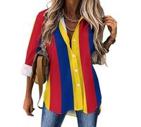 Chemisier Femme Vêtements Patriotiques, Elégant Col en V Manches Longues Imprimé Drapeau De La République du Congo Blouse avec Boutons Chemise Travail Bureau Tunique Shirt Haut Top
