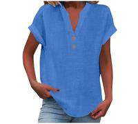 Chemisier Femmes Dentelle Hauts Chic Couleur Unie T-Shirt Ajustement Slim élégant Tunique Casual Col V Manche Court Plissé Fleurs Henley Blouse Tops Tee-Shirt Personnalisé Vêtements, L