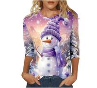 Chemisier Fluide Femme Chic Christmas Shirts for Women 2024 Red Wine Glass Graphic 3/4 Sleeve Tops Crewneck Pullover Blouse Cotton Tunic Tshirt Chemise Coton Femme Manches Longues (Pink, L)