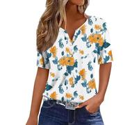 Chemisier Fluide Haut Ete Femme Fleurie Rondes Imprimé Manche Courte Vente Flash du Jour Et Soldes Nageur Rétro Vetement Sport Ete Teeshirt Marque Col V Bouton Tee Shirt Femme Sport XL