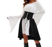 Chemisier Gothique de la Renaissance pour Femmes à Manches évasées avec Volants et épaules dénudées - Haut Corset médiéval Victorien pour costumade - Chemise de Pirate