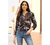 Chemisier imprimé mode - Mandarin - chocolat-bleu ciel imprimé CHOCOLAT-BLEU CIEL IMPRIMÉ 52