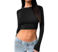 Chemisier Imprimer Femme - Haut Court à Manches Longues Et Col du Cou pour Femme T-Shirt Basique Ajusté Et Moulant Top Dentelle Grande Taille