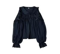 Chemisier Lolita en Dentelle pour Femmes, Style Japonais, Kawaii, Chemises Chic à Manches Longues Lanterne, Chemisiers Noirs et Blancs
