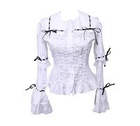 Chemisier Lolita pour Femme Blanc Coton Noir Dentelle Ruffle Victorien Sailor Collar,M