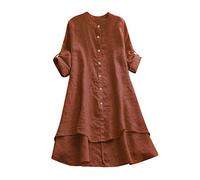 Chemisier long en lin Hauts décontractés à manches longues pour femmes Chemisier ample pour femme Yoga T-shirt à manches courtes pour femme, café, L