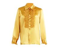 Chemisier médiéval, gothique, en satin, à manches longues, pour Halloween, steampunk, costume de renaissance, de pirate victorien, élégant, chemise de loisirs, O Gold, XS