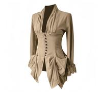 Chemisier médiéval victorien à volants en dentelle pour femme - Haut à manches longues baroque vintage steampunk Renaissance, kaki, 3XL