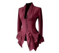Chemisier médiéval victorien à volants en dentelle pour femme - Haut à manches longues baroque vintage steampunk Renaissance, bordeaux, 3XL