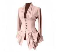 Chemisier médiéval victorien à volants en dentelle pour femme - Haut à manches longues baroque vintage steampunk Renaissance, rose, 3XL