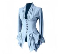 Chemisier médiéval victorien à volants en dentelle pour femme - Haut à manches longues baroque vintage steampunk Renaissance, bleu clair, 3XL