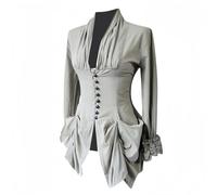Chemisier médiéval victorien à volants en dentelle pour femme - Haut à manches longues baroque vintage steampunk Renaissance, gris, 3XL