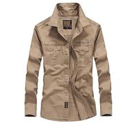 Chemisier Militaire en Coton pour Homme de Printemps - Manches Longues, Style Décontracté Lâche - Parfait pour l'Armée, kaki, L