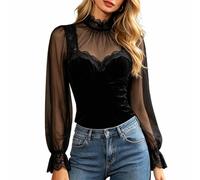 Chemisier Noir Manche Transparente Blanche Manches Vintage Fleuri Montant Doré D 1973 Electrique Décolleté Brassiere Drole Fête Trou Un Love Brodee Rouges Corsages
