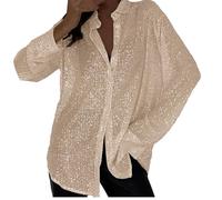 Chemisier pour femme avec paillettes élégant argenté à manches longues, brillantines de Noël, chemisier pour femme ronde, cardigan, t-shirt, maille, grande taille, strass, chemise de soirée, glitter