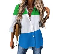 Chemisier pour Femme Drapeau De Sainte-Lucie Col en V Chemisier à Manches Longues avec Boutons Vêtements Patriotiques Tunique Blouse Léger Décontractés Ample Blouse S-3XL