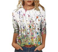 Chemisier pour femme - Élégant - Manches longues - T-shirt imprimé - Manches 3/4 - Col rond - Décontracté - Été - Haut pour femme - Mode tunique - Hauts - Chemises - Blouse ample, Blanc., XL
